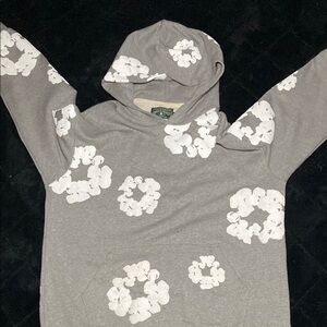 Gray and White Floral Pattern Sweater